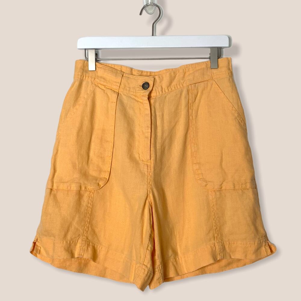 J.JILL Womens Creamsicle Orange Linen Relaxed Fit Summer Shorts sz 10 High Rise